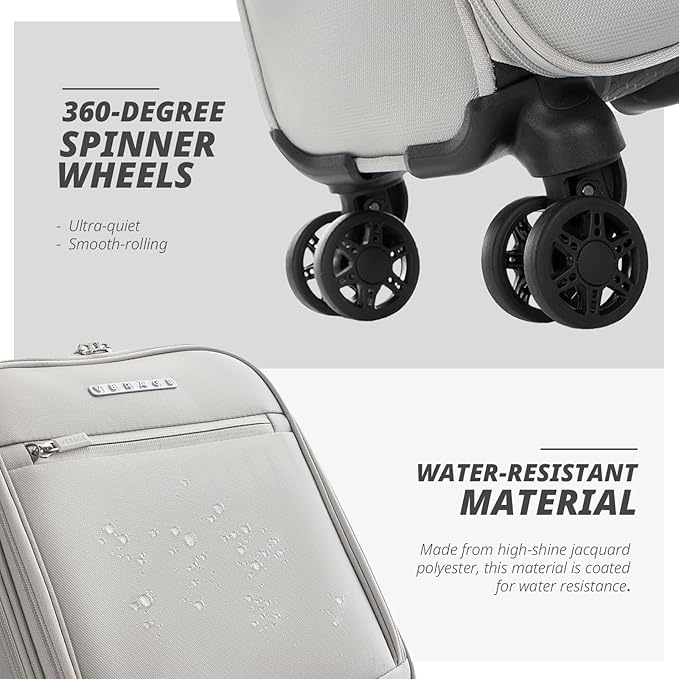 Verage Underseat Carry On Luggage with Spinner Wheels (Cloud Gray, 14.5-Inch Plus Underseat Pro)