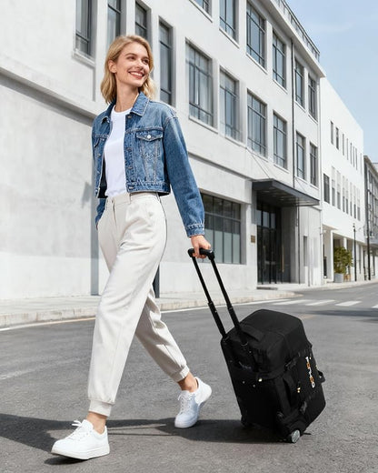 22 Inch Rolling Duffle Bag with Wheels for Men - Water Resistant Wheeled Duffle Bag for Weekend Travel & Overnight Trips, Black