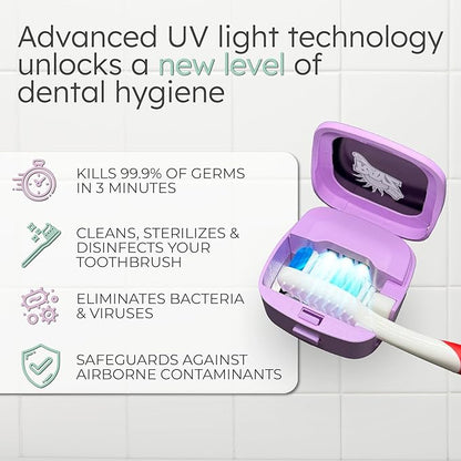 Rayz UV-C Toothbrush Sanitizer | Portable & Rechargeable | 99.9% Sanitization in 3 Minutes | Wall Mountable, Travel-Friendly & TSA-Approved (Lavender)