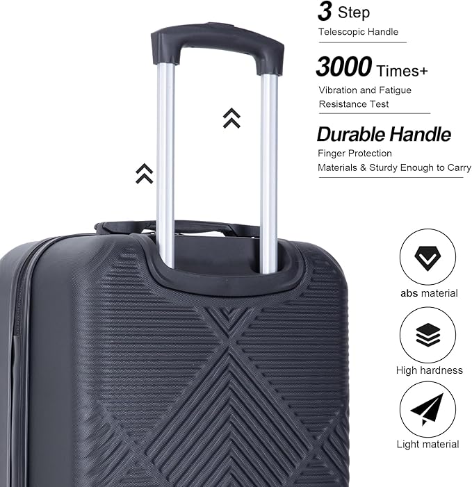 Luggage 4 Piece Set, Hardshell ABS Suitcase Set with Double Spinner Wheels, Lightweight Durable Large Luggage set, Carry On and Checked Travel Luggage, Black