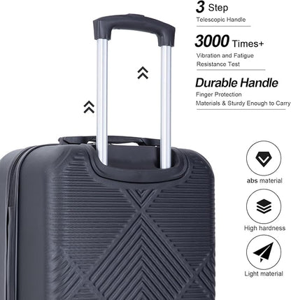Luggage 4 Piece Set, Hardshell ABS Suitcase Set with Double Spinner Wheels, Lightweight Durable Large Luggage set, Carry On and Checked Travel Luggage, Black