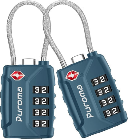 Puroma 2 Pack TSA Approved Luggage Locks, 4 Digit Combination Travel Locks Resettable Code Lock with Zinc Alloy Body for Suitcase, Toolbox, Backpack, Bag, Gym Locker (Basic Blue Peacock)