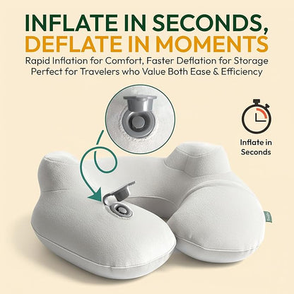Adjustable Memory Foam Sides Inflatable Travel Neck Pillow | Super Soft, Compact & Portable Neck Support Pillow (Light Gray, Standard)