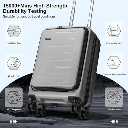 Carry On Luggage 22×14×9 Airline Approved, 20 Inch Lightweight ABS+PC Hard Shell Suitcases with Front Pocket, Spinner Wheels, TSA Lock (Dark Gray, 1PC)