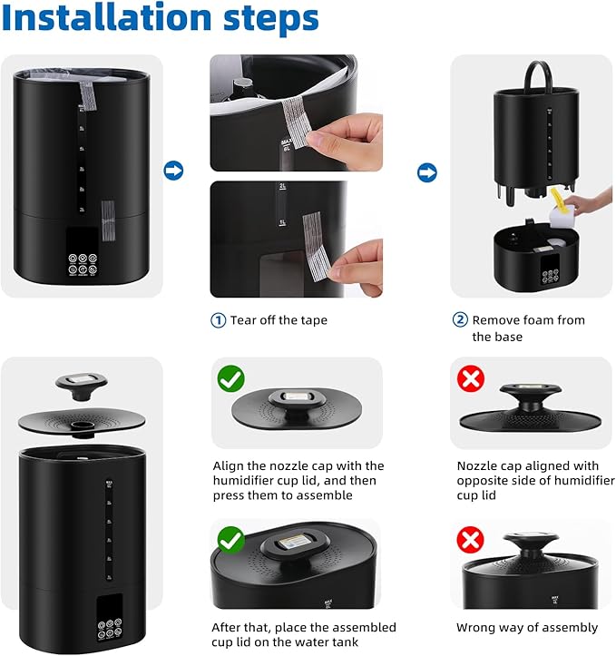6L Humidifiers for Bedroom Large Room Home, Cool and Warm Humidifier for Plants Mist Top Fill Desk Humidifiers Essential Oil Diffuser, Quiet Humidifier with Adjustable Mist,360°Nozzle-Midnight Black