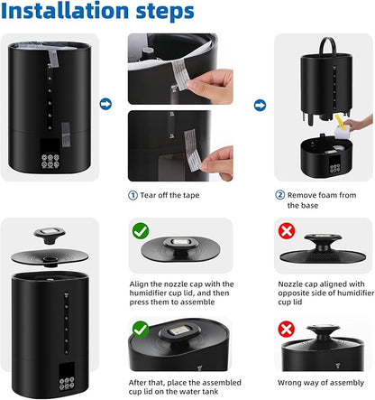 6L Humidifiers for Bedroom Large Room Home, Cool and Warm Humidifier for Plants Mist Top Fill Desk Humidifiers Essential Oil Diffuser, Quiet Humidifier with Adjustable Mist,360°Nozzle-Midnight Black