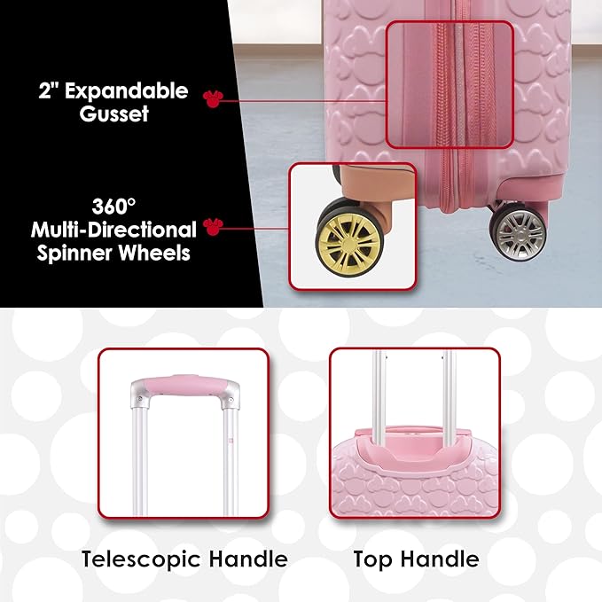 FUL Disney Minnie Mouse 22 Inch Carry On Rolling Luggage, Hardshell Suitcase with Spinner Wheels, Pink