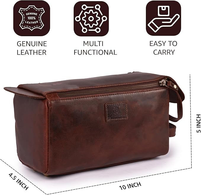 Genuine Leather Travel Toiletry Bag for Men & Women – Premium Water-Resistant Large Dopp Kit, Shaving Organizer & Bathroom Essentials Case - Cherry