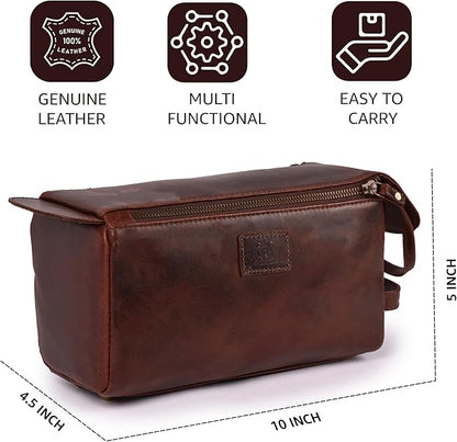 Genuine Leather Travel Toiletry Bag for Men & Women – Premium Water-Resistant Large Dopp Kit, Shaving Organizer & Bathroom Essentials Case - Cherry