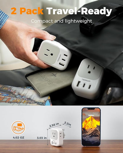 US to UK Plug Adapter 2 Pack, TESSAN Type G Adapter for Travel with 4 Outlets 3 USB (2 USB-C), Power Adaptor for US to UK Ireland London Scotland Kenya Dubai Singapore Hong Kong