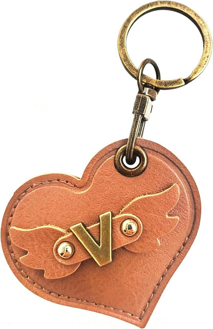 Initial Letter Leather Alphabet Keychain Holder Case Compatible with AirTag,Cute Protective Air Tag Cover with Bronze Keyring,Anti-Scratch Finder GPS Tracker Case for Pets Keys Wallet Luggage(V)