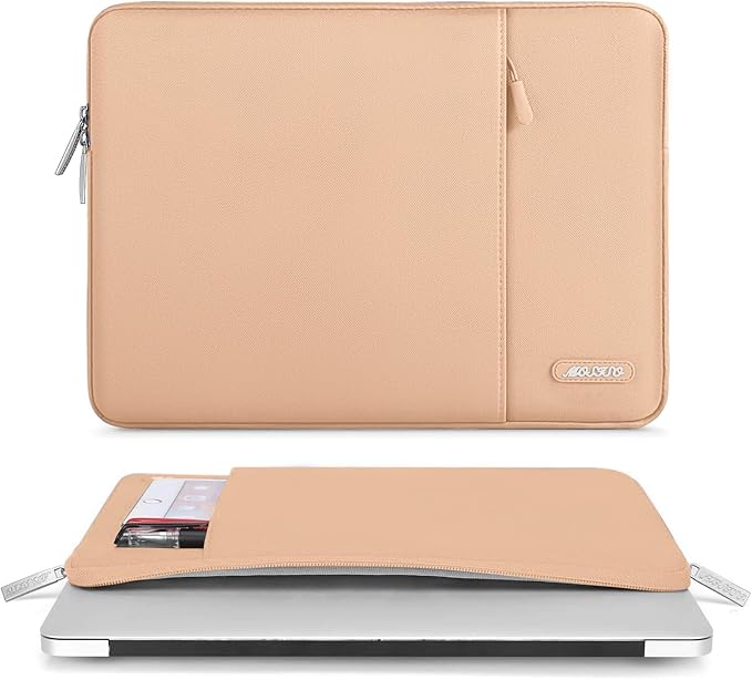 MOSISO Laptop Case 13.3 inch, 13-13.3 inch Laptop Sleeve Compatible with MacBook Air/Pro 13/Pro 14 M5 M4 M3 M2 M1, HP Dell ASUS Lenovo,Polyester Vertical Computer Sleeve Bag with Pocket, Peach Fuzz