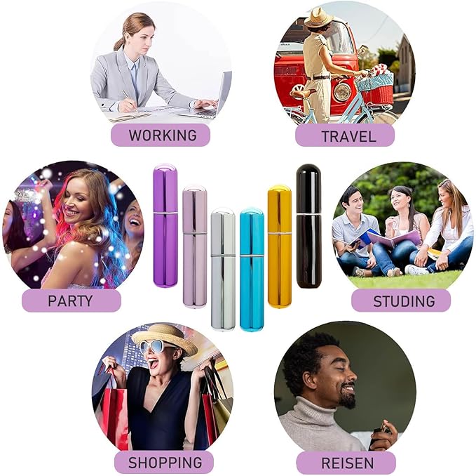 Atomizer Sprayer for Perfume, Travel Size Perfume Refillable Bottle Cologne Spray Bottles Empty Small and Portable, Easy to Filling Suitable for Traveling, Business, Outgoing(5ml, 6PCS)