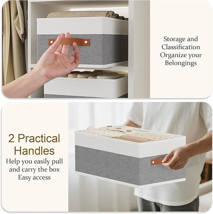 Storage Bins, 16.1 × 9.8 × 6.5 Inch Storage Cubes with Handles, Closet Organizers for Organizing Shelves, White and Grey, 6-Pack