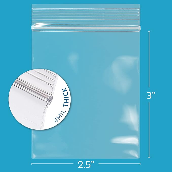 2.5 x 3 inches, 4Mil Clear Reclosable ZIP Bags, Pack of 500 - GPI Brand
