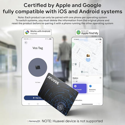 ATUVOS Dual System Air Card Tag Pro 2 Pack, Rechargeable Wallet Tracker Work with Android Google Find Hub or iOS Apple Find My APP (Huawei not Supported), Bluetooth Finder Locator for Wallet/Luggage