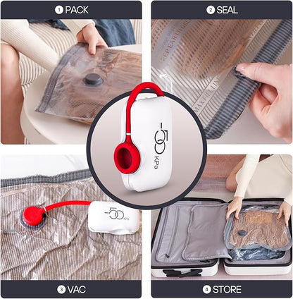 VMstr 15-Pack Vacuum Seal Bags for Clothing with High Pressure DC Electric Pump | Compression Vacuum Bags for Travel & Luggage Packing | Carry-On Size