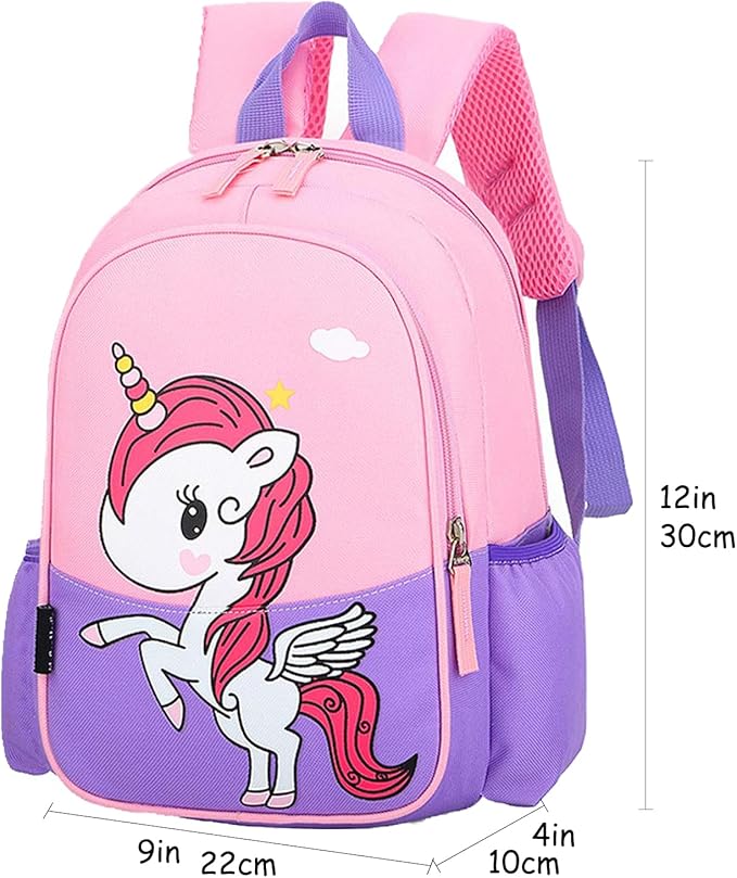 11 Inch Kids Small Toddler Preschool Travel Backpack Cute Cartoon Daypack (Unicorn Pink and Purple)
