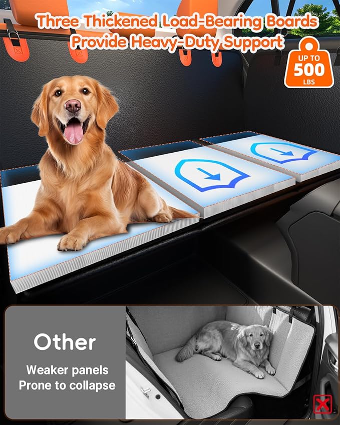 2 in 1 Dog Car Seat Cover for Back Seat & SUV Cargo Liner for Dogs, Waterproof PU Leather Back Seat Extender Hold 500lbs, Hard Bottom Dog Hammock for Car SUV Truck, Anti-Scratch & Wipe Clean Trunk Mat