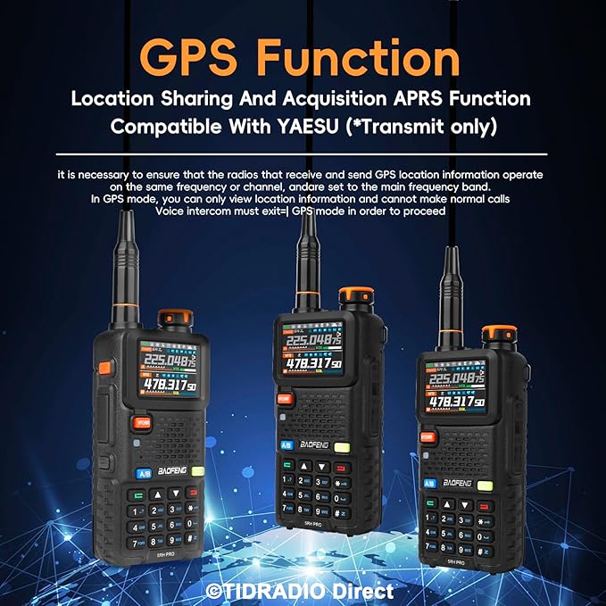 BAOFENG 5RH PRO Ham Radio Handheld, 10W Baofeng Radio with GPS APRS,640 Channels, NOAA Weather Walkie Talkies VHF/1.25M/UHF Aviation Police Band Scanner USB-C Rechargeable Battery Two Way Radio -2Pack