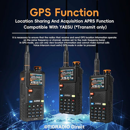 BAOFENG 5RH PRO Ham Radio Handheld, 10W Baofeng Radio with GPS APRS,640 Channels, NOAA Weather Walkie Talkies VHF/1.25M/UHF Aviation Police Band Scanner USB-C Rechargeable Battery Two Way Radio -2Pack