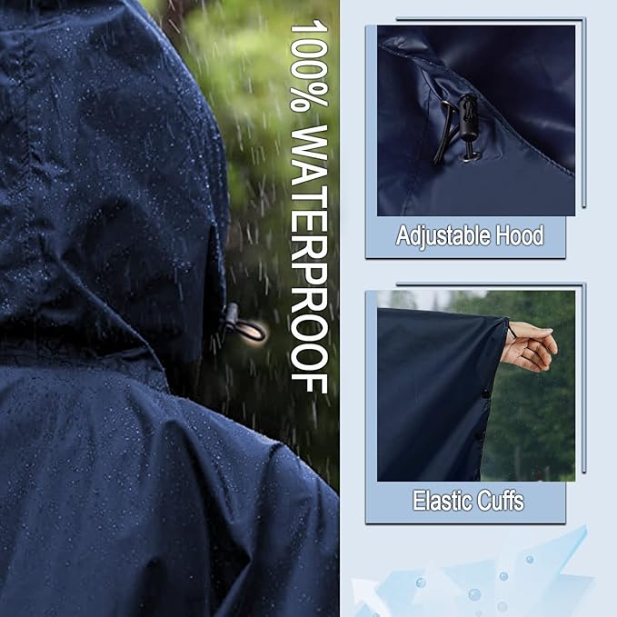 Fashion Hooded Rain Poncho Waterproof Raincoat Jacket with pocket for Women/Men/Adult
