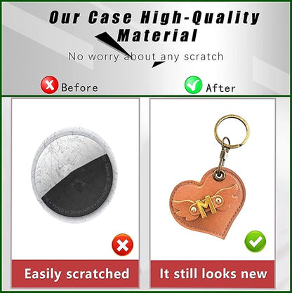 Initial Letter Leather Alphabet Keychain Holder Case Compatible with AirTag,Cute Protective Air Tag Cover with Bronze Keyring,Anti-Scratch Finder GPS Tracker Case for Pets Keys Wallet Luggage(M)