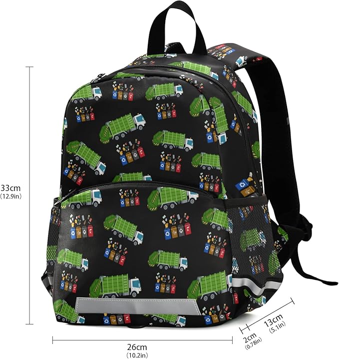 Garbage Truck Trash Recycling Kid's Toddler Backpack for Boys Girls Preschool Nursery with Safety Leash (01145)