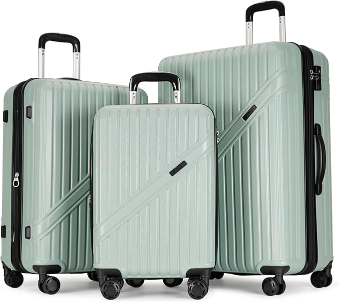 PRIMICIA GinzaTravel Luggage Sets 3-Piece Expandable Suitcases with Wheels PC+ABS Durable Hardside Luggage sets TSA lock (Light green, 3-Piece Set(20"/25"/29"))