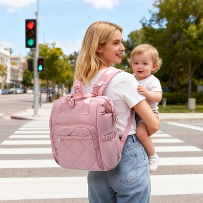CEI-CEI Diaper Bag Backpack for Mom and Dad, Puffer Baby Bag Backpack with Insulated Pocket, Water-Resistant, Unisex Travel Backpack with Changing Pad & Stroller Straps