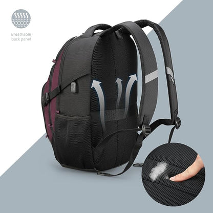 Swissdigital Design Laptop Backpack with USB Charging Port, Travel Backpack Fits 15.6 inches Computer, 31L College School Backpack for Women, Burgundy/Black | SD803-44