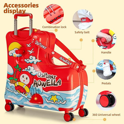Kids' Lightweight Ride on Luggage with Spinner Wheels & Foldabe Design (Red, 20"+ Aged 1-3 Toddler),Children Holiday Birthday Gift