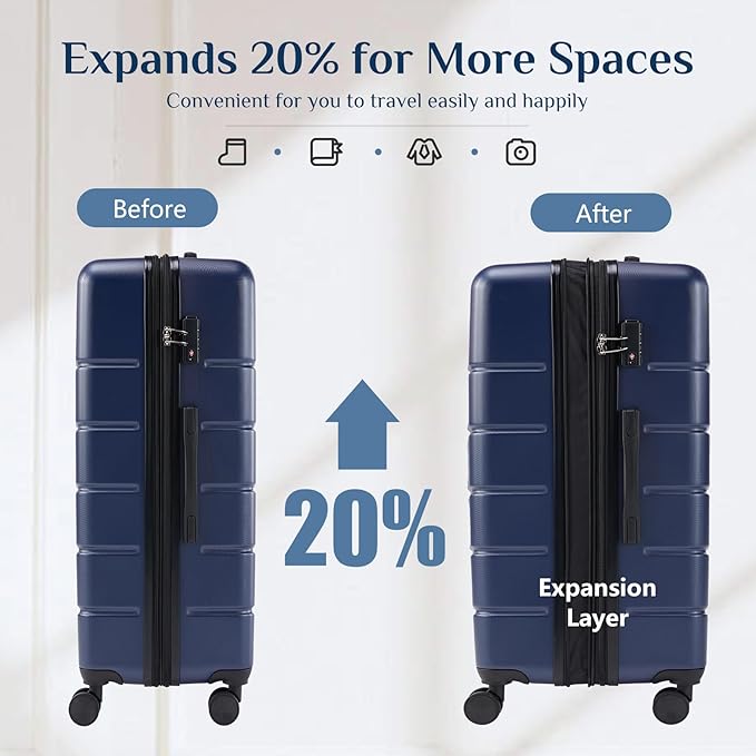 OLIXIS 21 Inch Carry-On Luggage, Hardside Suitcase with Spinner Wheels, Lightweight ABS Hard Shell Travel Luggage, TSA Approved Lock, Expandable Small Suitcase for Business & Travel–Blue