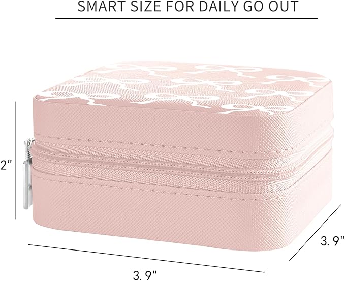 MAYCARI Jewelry Box with Cute White Bow Pattern Design, PU Leather Jewelry Travel Organizer Case-Rings/Earrings/Necklace Storage Box for Women Birthday Mom Friends Her Bridesmaids Girls s