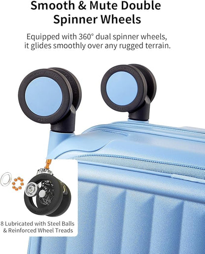 aji Expandable Top Open 24 Inch Checked Luggage with Spinner Wheels, Large Suitcase with TSA Lock, Hardside Travel Luggage Suitcases for Men Women, for 14+Days Travel, Blueberry Blue