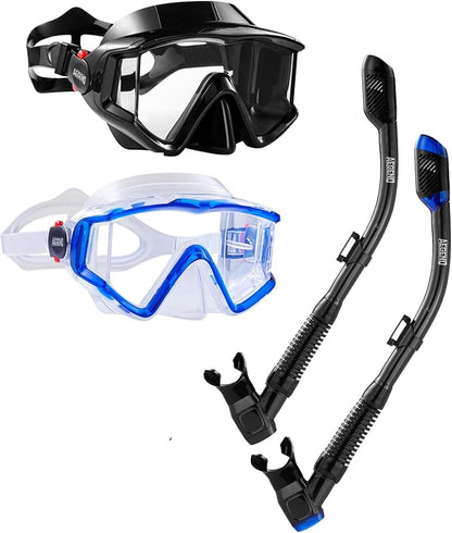 Aegend Snorkeling Gear for Adults Youth Kids, Dry Snorkel Set Panoramic View Enhanced Anti-Leak and Anti-Fog Technology, Adjustable Strap for Snorkeling Scuba Diving Swimming with Mesh Bag