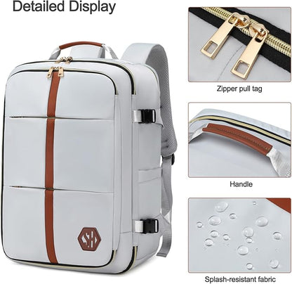 40L Travel Laptop Backpack for Women & Men, Airline Approved Carry On Luggage Overnight Bags, Waterproof Personal Item Bag, Weekender Essentials Backpacks Vacuum Backpack Gray White