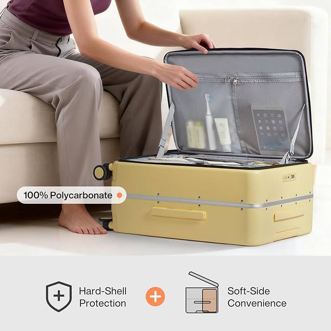 mixi 20 Inch Carry On Luggage 22x14x9 Airline Approved PC Hard Shell Suitcase Top Opening Aluminum Frame Travel Suitcases with Wheels, Lark Yellow