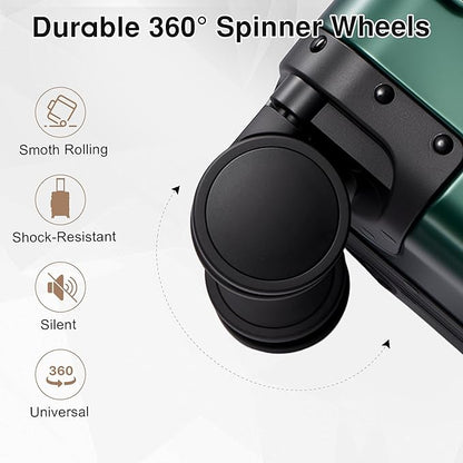 All Aluminum 24 Inch Check In Luggage Hard Shell Suitcases with Spinner Wheels and TSA Lock, Checked Medium Suitcase (Dark Green)