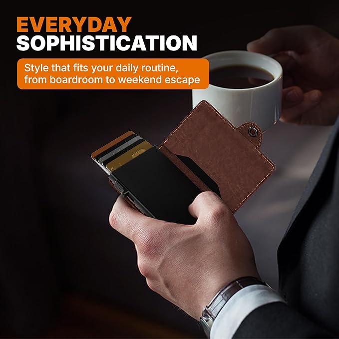 Conceal Plus Mens Wallet Credit Card Holder, Smart Pop Up RFID Wallet, Slim Minimalist Leather Front Pocket Card Case, Compact Travel Wallet RFID Blocking, Holds 4-6 Standard Cards Plus Cash & ID