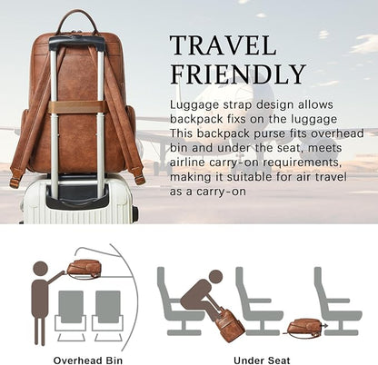 Shrrie Leather Laptop Backpack for Women with 17 inch Vegan Leather Computer Backpack Purse for Travel College Work
