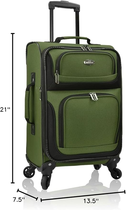 U.S. Traveler Rio Lightweight Softside Rolling Carry-on Suitcase, 4-Wheel Set, Green