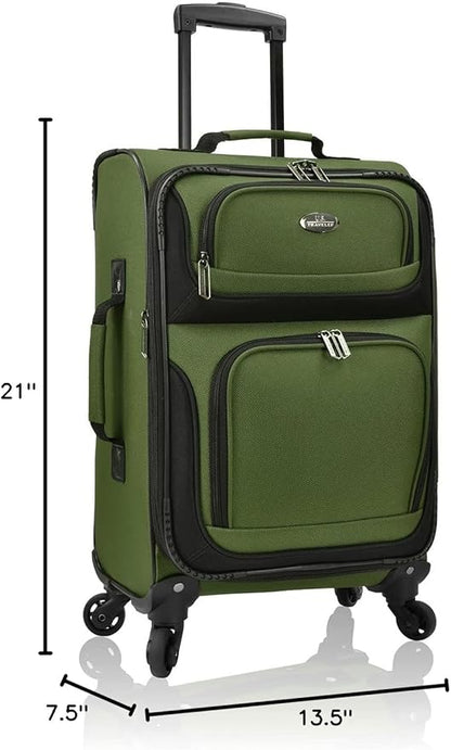 U.S. Traveler Rio Lightweight Softside Rolling Carry-on Suitcase, 4-Wheel Set, Green