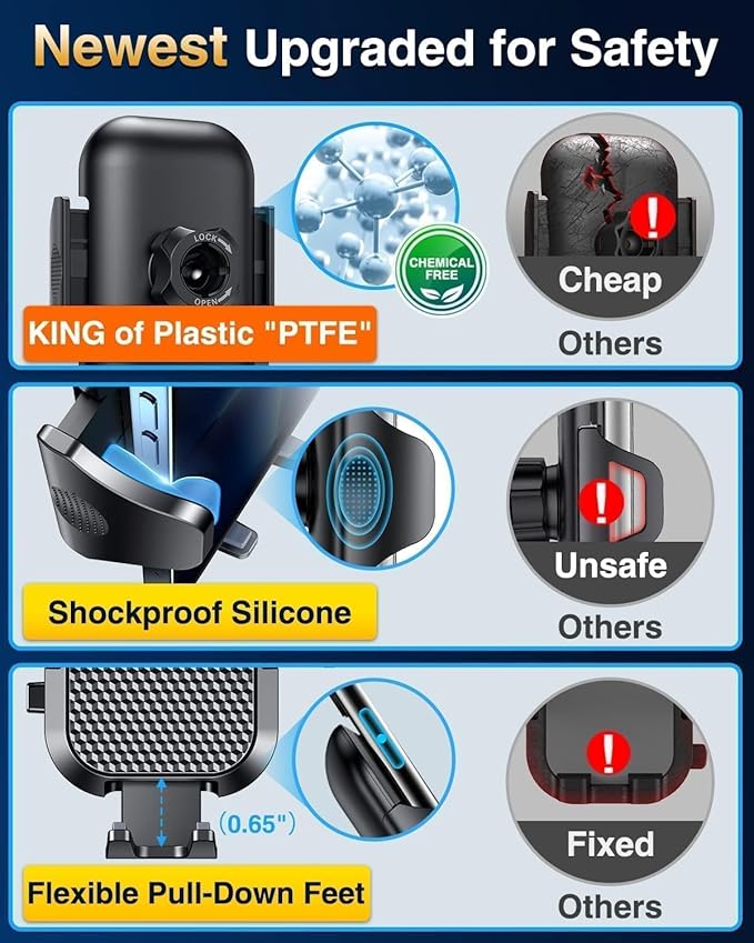 [2025 True Military-Grade] Car Phone Holder VANMASS [Upgraded Strongest Suction & Clip] Cell Phone Mount for Dashboard Windshield Vent Wall,Truck Cradle Stand for iPhone 17 Pro Max 16 15 14 13 Android