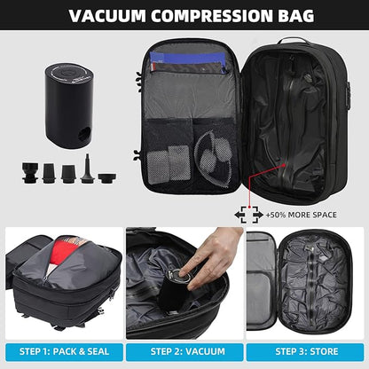 KINGSLONG Vacuum Backpack Travel Vacuum Seal Compression Travel 60L Expandable Vacpack with Pump Ideal for Traveling Business Laptop (Portable Electric Air Pump Included)