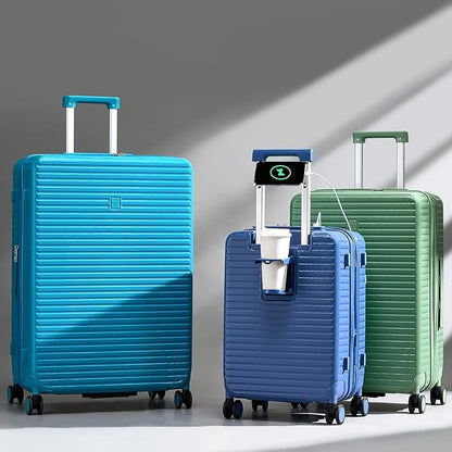 Hard Shell Suitcases Expandable Travel Luggage Sets 3 Piece, Carry on and Check in 3 Piece Luggage Suitcase Sets with Spinner Wheels Cup Holder Charger Built in (Interstellar Blue, 20/24/28)