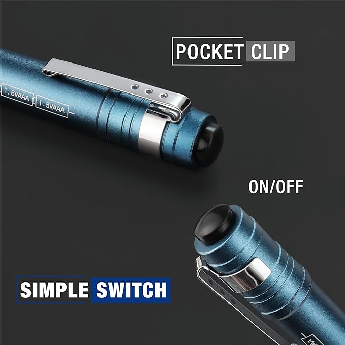 WORKPRO LED Pen Light, Aluminum Pen Flashlights, Pocket Flashlight with Clip for Inspection, Emergency, Everyday, 2AAA Batteries Included, Blue (4-Pack)