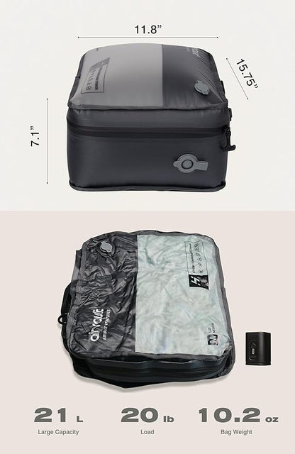 AirVault Travel Pack Vacuum Kit Reusable Air Seal Compression Bags with Wireless Suitcases Backpack Space Saver Vacpack (Gray 21L (2-Pack), 21L (Air Pump Included)