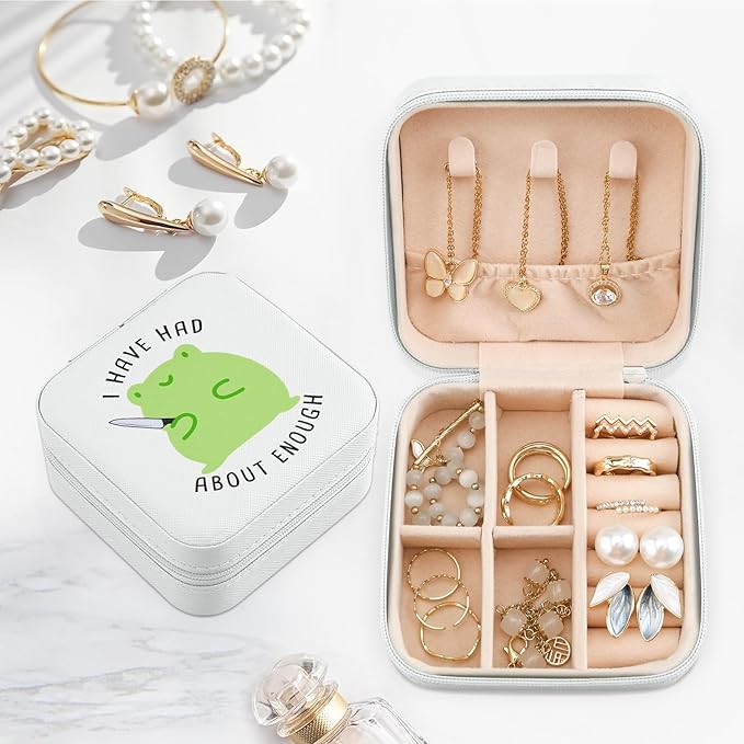 MAYCARI Jewelry Box with Cute Frog Pattern Design, PU Leather Jewelry Travel Organizer Case-Rings/Earrings/Necklace Storage Box for Women Birthday Mom Friends Her Bridesmaids Girls