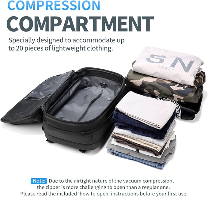 Kuvictewl Vacuum Backpack for Travel, 60L Expandable Travel Backpack with Vacuum Compression Seal System, Water Resistant, TSA Lock, Carry-On Suitcase Luggage - Pump Included